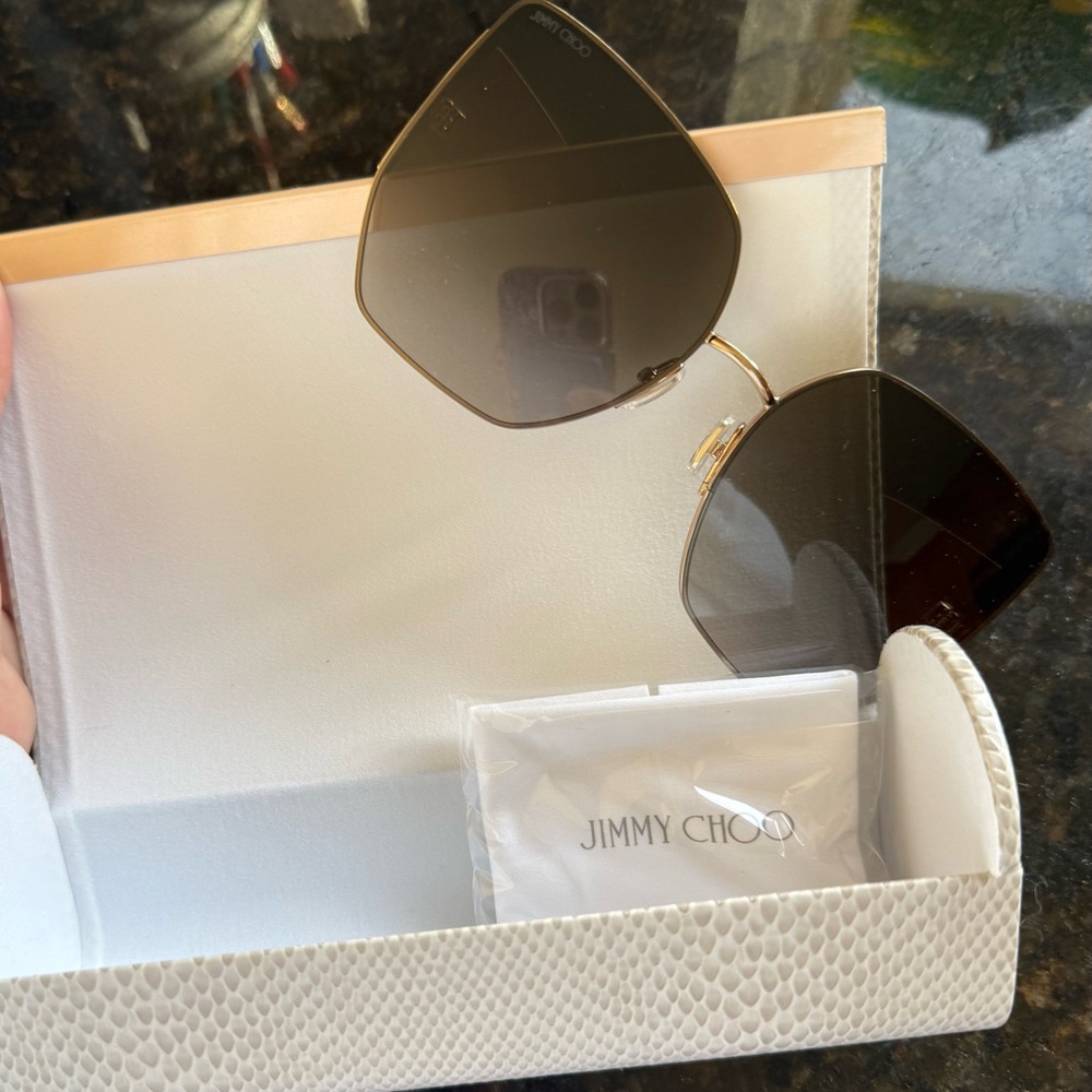 Jimmy Choo Gold Frame Sunglasses with Black Lenses - Picture 1 of 4